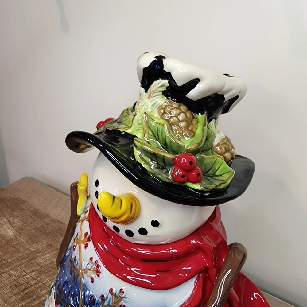 Blue Sky Heather Goldminc Ceramic Snowman Cookie Jar Night Before Christmas EUC